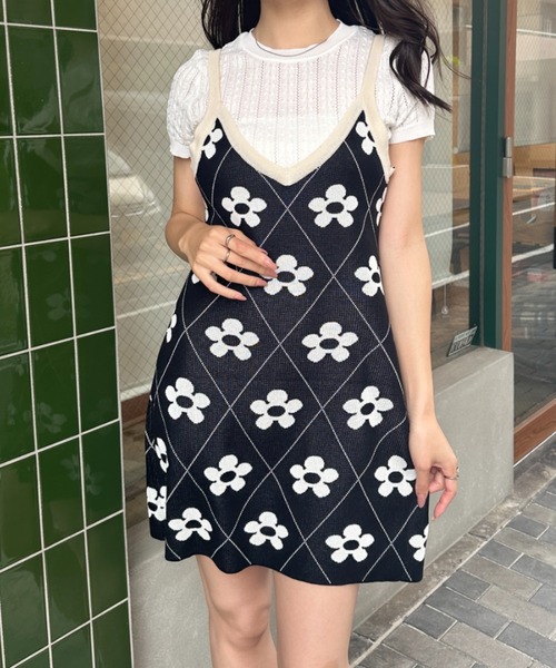 ワンピース 花柄ニットキャミミニワンピース : ZOZOTOWN Yahoo!店