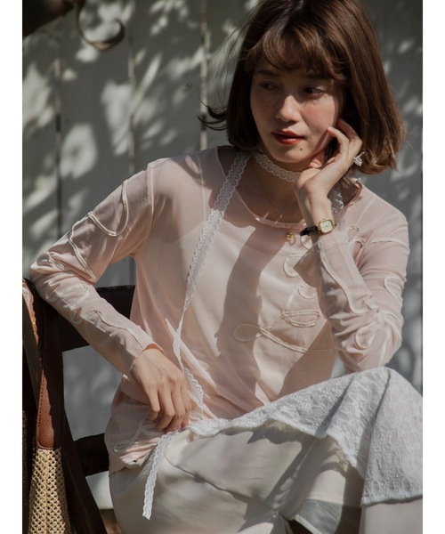 tシャツ drawing flower sheer T レディース