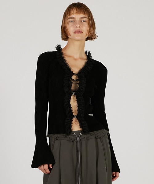 カーディガン 「2025Autumn Pre-Order」レーストリムニットカーディガン / Lace Trim Knit Cardigan レディー