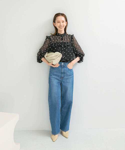 ブラウス シャツ 「WEB限定」フラワー刺繍フリルネックブラウス