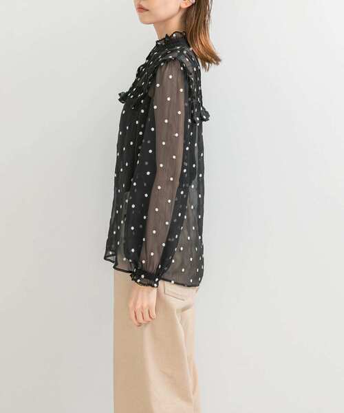 ブラウス シャツ Frill Piping Floral Blouse レディース ブラウス シャツ 「WEB限定」フラワー刺繍フリルネックブラウス