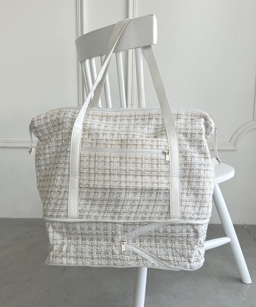 ノベルティ ホワイトロゴ ボストンバッグ 色違い各1点のみ限定 ボストンバッグ 「拡張型」ツイード風トラベルボストンバッグ