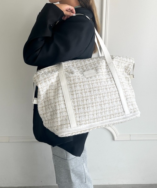 ボストンバッグ 「拡張型」ツイード風トラベルボストンバッグ