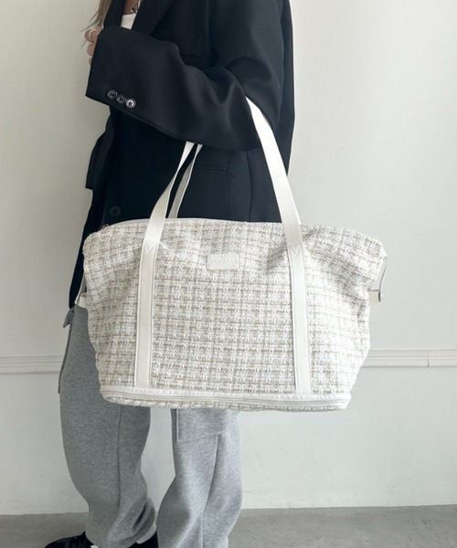 ボストンバッグ 「拡張型」ツイード風トラベルボストンバッグ