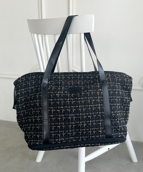 ボストンバッグ 「拡張型」ツイード風トラベルボストンバッグ