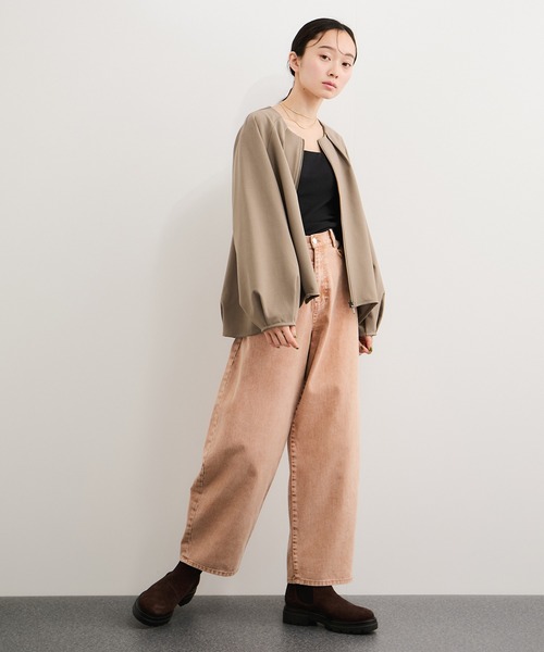 美品 ROPEゴールドボタンノーカラーブルゾン 定価41,800円 LE CERCLE par rope' ブルゾン アウター ダブルクロスコクーンノー