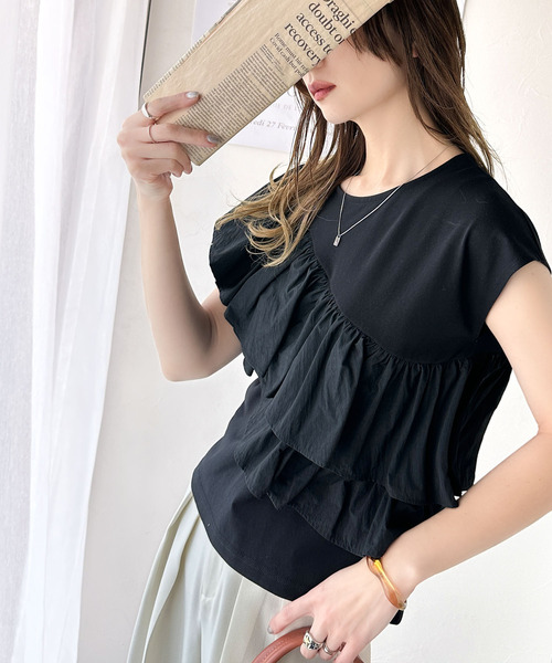 [classicalelf] трикотаж с коротким рукавом LARGE черный женский 