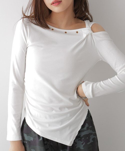 tシャツ アシンメトリーワンショルダートップス レディース : ZOZOTOWN