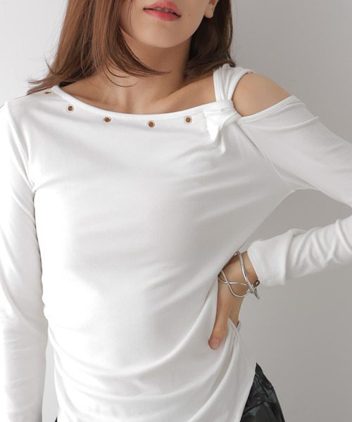 tシャツ アシンメトリーワンショルダートップス レディース : ZOZOTOWN