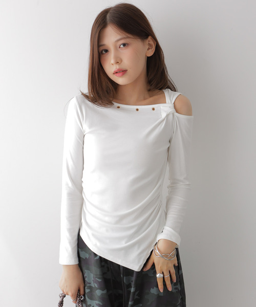 tシャツ アシンメトリーワンショルダートップス レディース : ZOZOTOWN