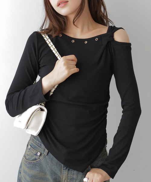 tシャツ アシンメトリーワンショルダートップス レディース : ZOZOTOWN