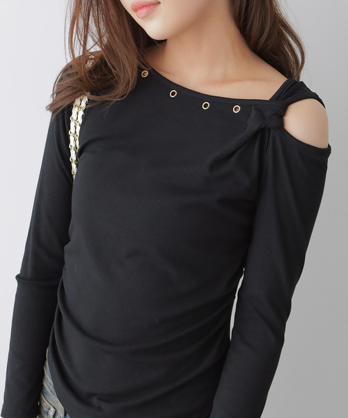 courrege アシンメトリーTシャツ　ワンショルダー クレージュ Asymetric Shortsleeve T-Shirt ブラック ワンショルダー