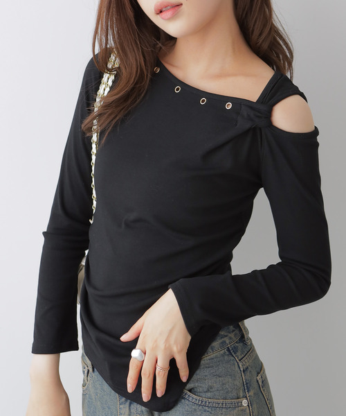 tシャツ アシンメトリーワンショルダートップス レディース : ZOZOTOWN