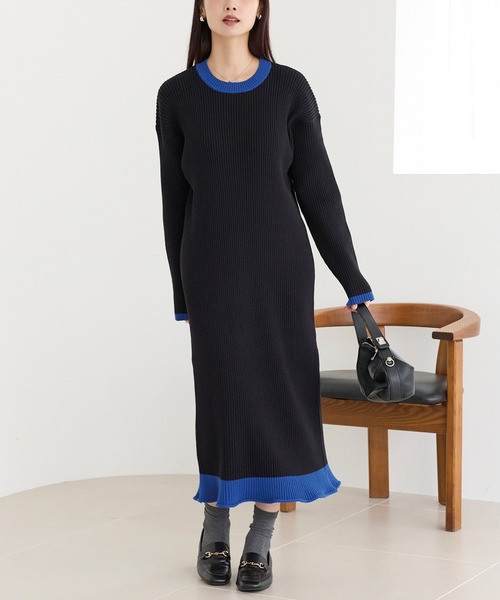 LAVEANGE（ラビアンジェ） ワンピース 「洗える」配色ニットワンピース