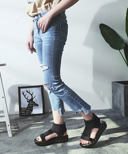 「Miniministore」 フラットサンダル 23.5cm ブラック レディース_画像6