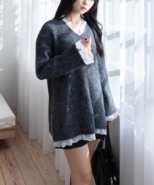 STAY MOTION ニット セーター 「WEB限定」レース付きVネックニット