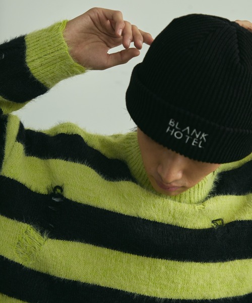 BLANK HOTEL ニット帽 ニットキャップ Logo Embroidered Rib Knit