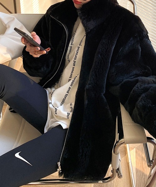 ムートンコート ボアコート Oversize zip up boa coat レディース