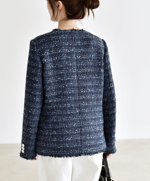 【美品】quaranciel 定価1.7万 ツイードノーカラージャケット 38 quaranciel ジャケット ノーカラージャケット quaranciel: ツイード