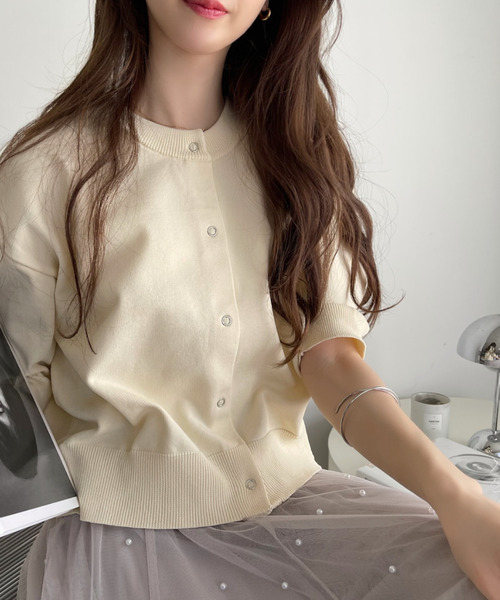 「Eclat one」 「Ada.」7分袖ニットカーディガン FREE アイボリー レディース_画像3