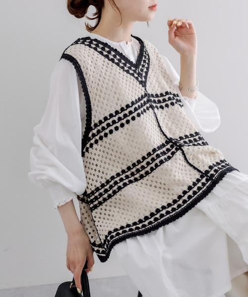Pois♡アイボリー ニットベスト Fサイズ♡ improves（インプローブス） ニット ベスト Vネック ビッグシルエット