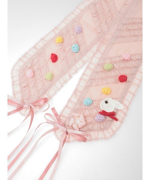 ピンクハウス❤リボン レース 綿ローン❤大判ストール スカーフ PINK HOUSE（ピンクハウス） ストール マフラー カラフルポップル付き