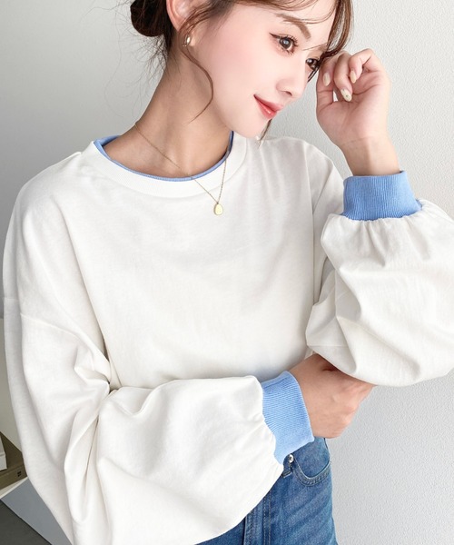 moment+ tシャツ バイカラー配色リブロンT レディース : ZOZOTOWN