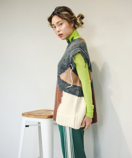 「SANSeLF」 ニットベスト FREE グレー レディース_画像2