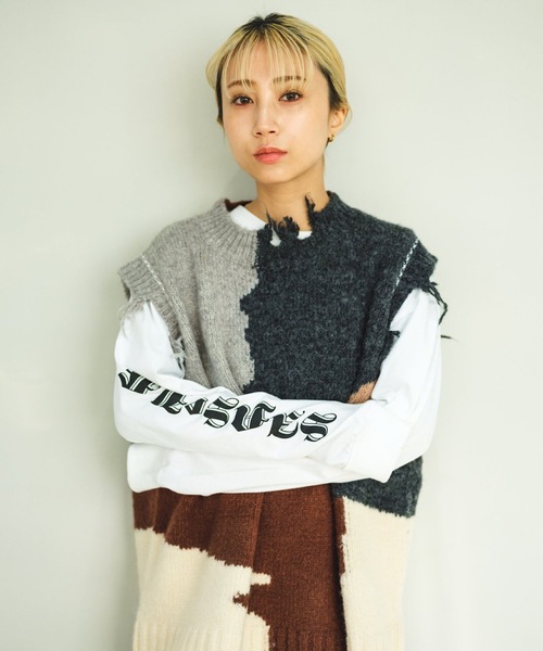 「SANSeLF」 ニットベスト FREE グレー レディース_画像3