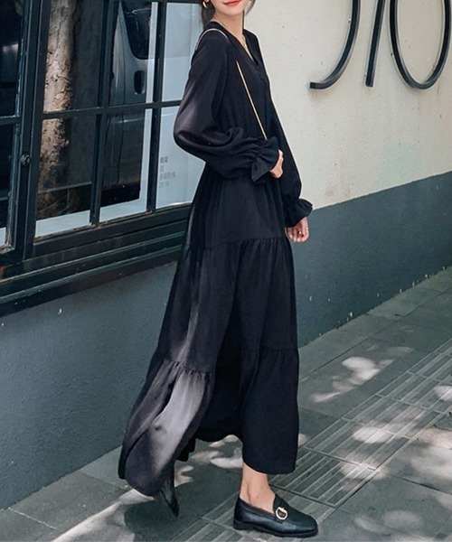 ワンピース Vネック×ティアードロングワンピース : ZOZOTOWN Yahoo!店