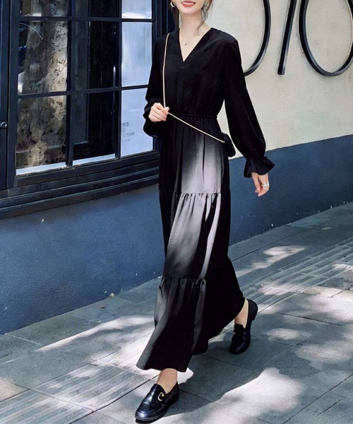 ワンピース Vネック×ティアードロングワンピース : ZOZOTOWN Yahoo!店