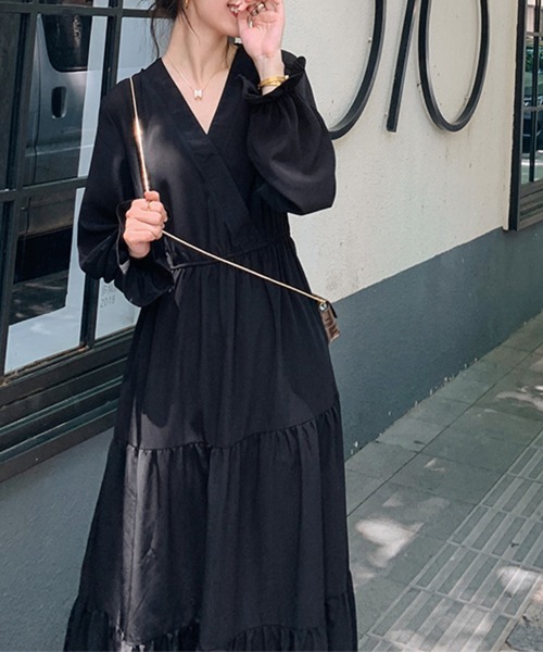 【レディース】フランス製Christian Diorワンピース Ｖネック 黒 M ワンピース Vネック×ティアードロングワンピース : ZOZOTOWN Yahoo!店