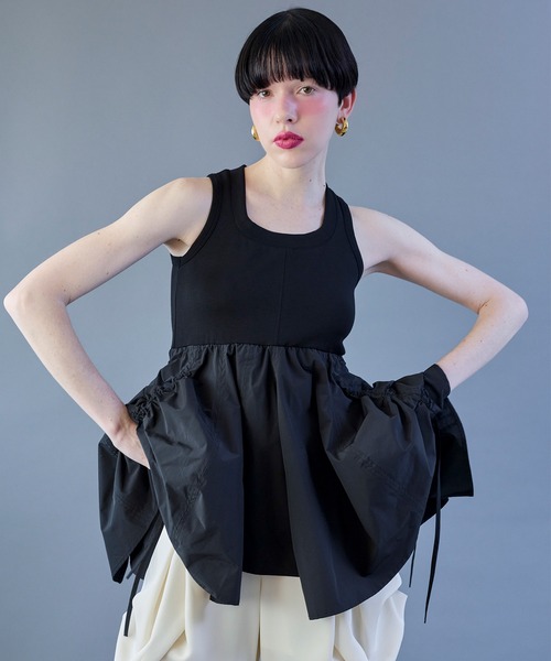 OMMO（オーエムエムオー） タンクトップ ノースリーブ GATHER DOCKING