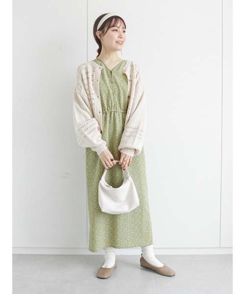 「ehka sopo」 長袖ワンピース フリ- ブラック レディース_画像2