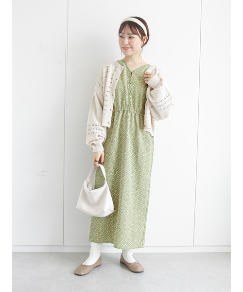 「ehka sopo」 長袖ワンピース フリ- ブラック レディース_画像4