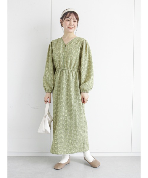 「ehka sopo」 長袖ワンピース フリ- ブラック レディース_画像5