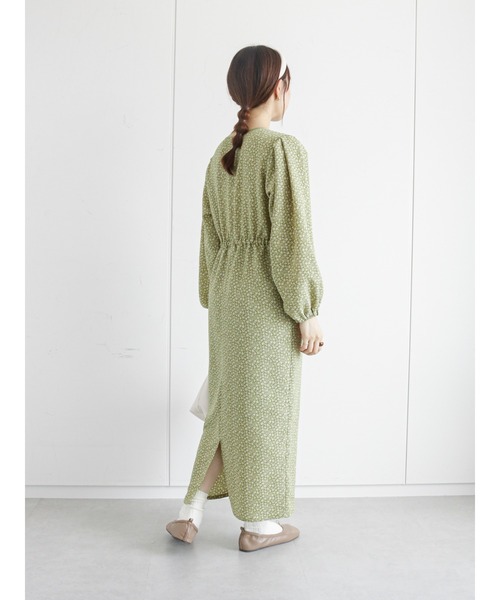 「ehka sopo」 長袖ワンピース フリ- ブラック レディース_画像6