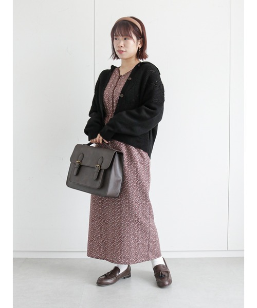 「ehka sopo」 長袖ワンピース フリ- ブラック レディース_画像7