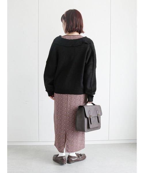 「ehka sopo」 長袖ワンピース フリ- ブラック レディース_画像8