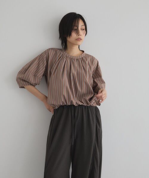 ブラウス シャツ 夏 ストライプタックプルオーバーA レディース 