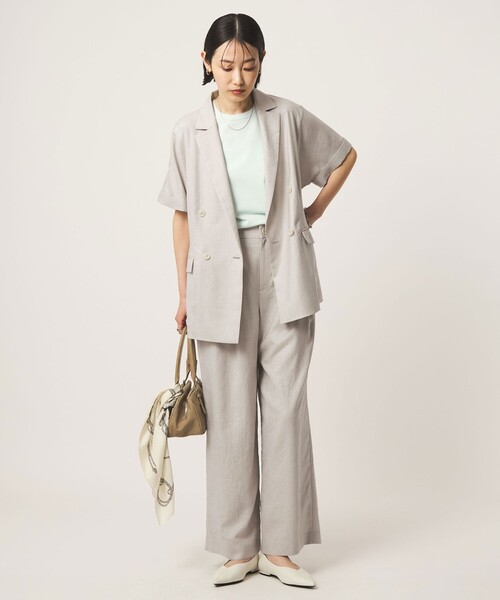ワイドパンツ スラックス パンツ 「size SHORT/TALLあり」ライト リネンライク タック ワイドパンツ UVカット 通気性 レディースの画像