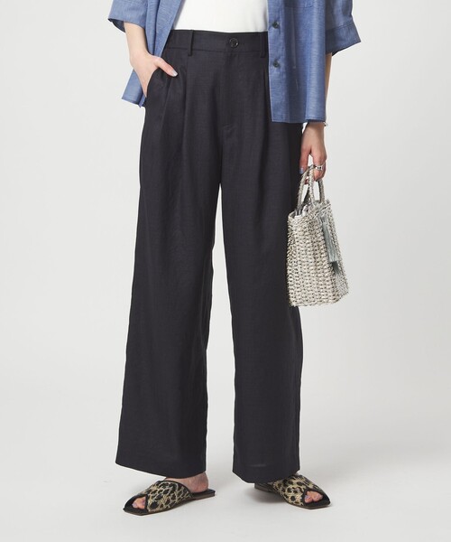 ワイドパンツ スラックス パンツ 「size SHORT/TALLあり」ライト リネンライク タック ワイドパンツ UVカット 通気性 レディースの画像