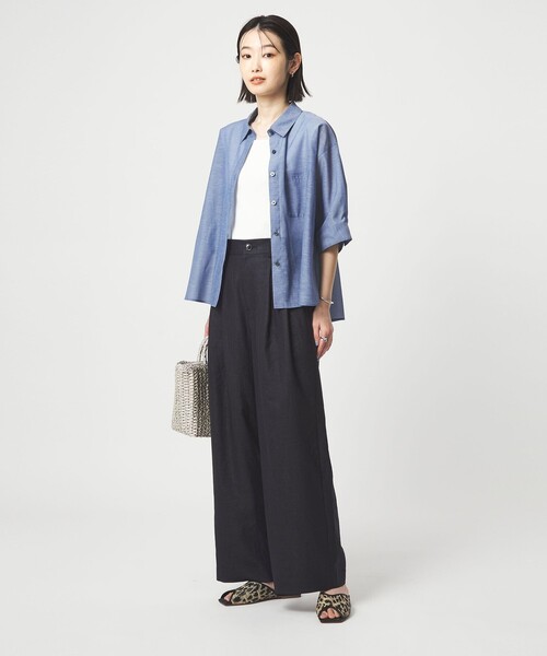ワイドパンツ スラックス パンツ 「size SHORT/TALLあり」ライト リネンライク タック ワイドパンツ UVカット 通気性 レディースの画像