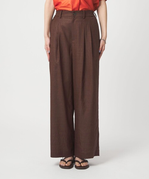ワイドパンツ スラックス パンツ 「size SHORT/TALLあり」ライト リネンライク タック ワイドパンツ UVカット 通気性 レディースの画像