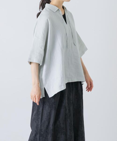 ブラウス シャツ リネンスキッパーシャツ レディースの画像