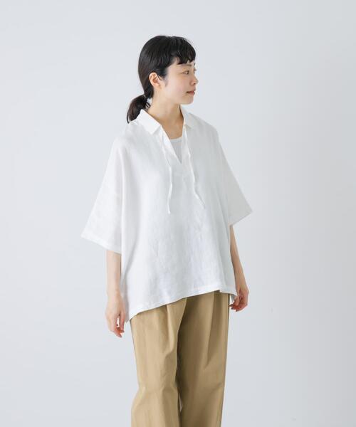 ブラウス シャツ リネンスキッパーシャツ レディースの画像