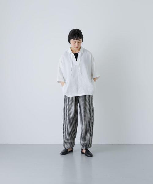 ブラウス シャツ リネンスキッパーシャツ レディースの画像