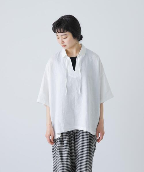 ブラウス シャツ リネンスキッパーシャツ レディースの画像