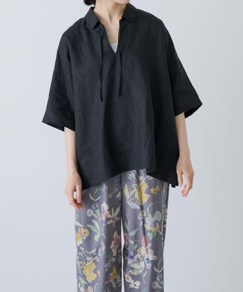 ブラウス シャツ リネンスキッパーシャツ レディースの画像