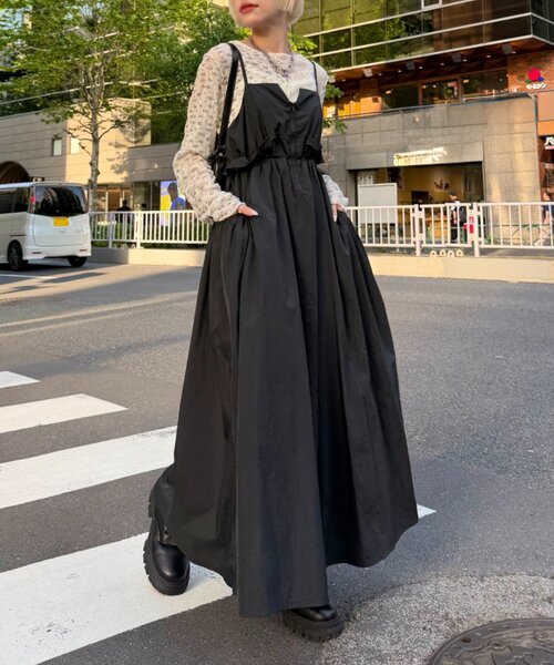 Nave キャミワンピース ブラック M 美品 ウールツイル ネイヴ 黒 w closet（ダブルクローゼット） ワンピース ウエストドロストナイロン